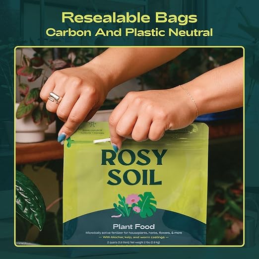 Rosy Soil Plant Food - Microbially Active Fertilizer for Houseplants, Herbs, Flowers – Enriched with Biochar, Kelp, and Worm Castings – Organic Food for Healthy Growth – 2 Quarts