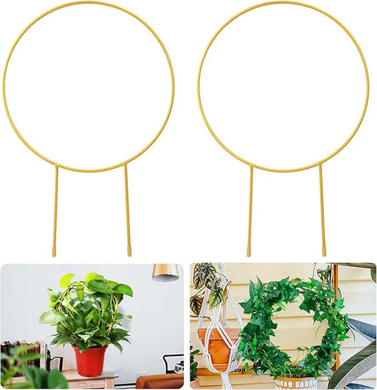 2 Pack Circle Trellis for Climbing Plants Indoor, 15" Gold Small Plant Support Stakes, Flower Houseplant Hoya Support for Potted Plants & Garden Stem Vines