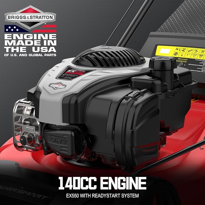 PowerSmart Self Propelled Gas Lawn Mower 21-inch with 140cc Briggs and Stratton EX550 Engine, 2-in-1 with Bagger, Rear Wheel Drive Single-Speed, 6-Position Adjustable Cutting Height