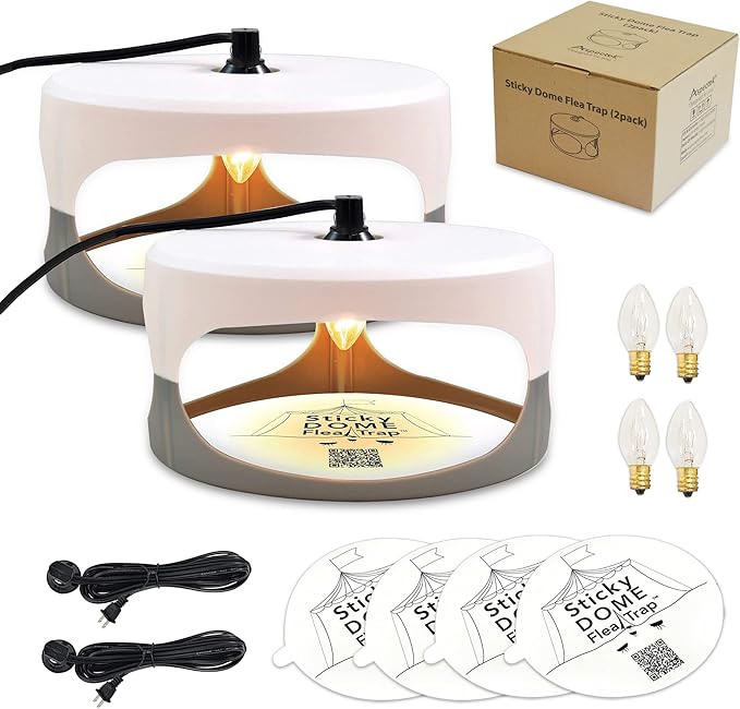 ASPECTEK Sticky Dome Flea Trap, Odorless Glue Trap with 2 Sticky Discs, Effective Bed Bug Killer and Flea and Tick Treatment, Indoor Insect Trap for Bugs, 2 Packs in White and Light Gray