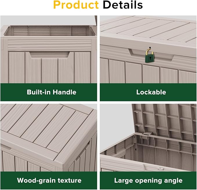 ROJIK Outdoor Storage Housing Deck Box - Waterproof Patio Furniture, Garden Tools, Cushions, Pool Accessories Storage Bench with Lockable Lid and Side Handles (Grey 48 Gal)