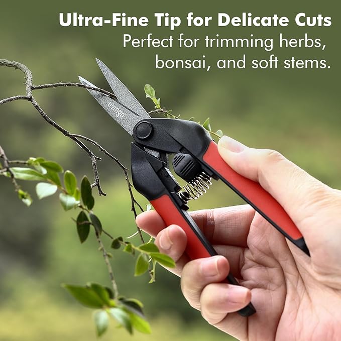LIVINGO Sharp Garden Pruning Shears - 2 Pack 6.5” Spring Loaded Handles, Non-Stick Teflon Coated Stainless Steel Blades Scissors for Trimming Plant, Flower