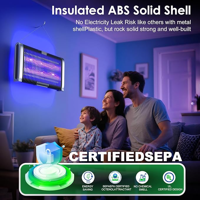 LED Bug Zapper Indoor,Electric Indoor Fly Zapper- 10 Years Lifespan Lamp-Fly,Mosquito Killer and Repellent - Lightweight, Powerful 3000V Grid, Includes Hooks String Brush and Manual (Black)