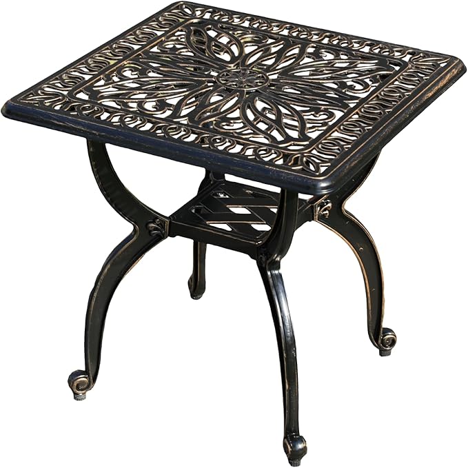 KAILI Outdoor Cast Aluminum Side Table Patio Side Table Backyard, Pool, Indoor, Easy Maintenance and Weather Resistant Coffee Table Porch Table Bistro Table (18.5square-Bronzed)