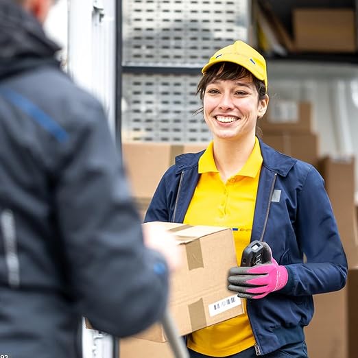 Kebada W1 Work Gloves Women, PU Coated Safety Gloves with Grip, Touchscreen, Ideal for Warehouse Package Handling, Construction, Gardening, Pink Large