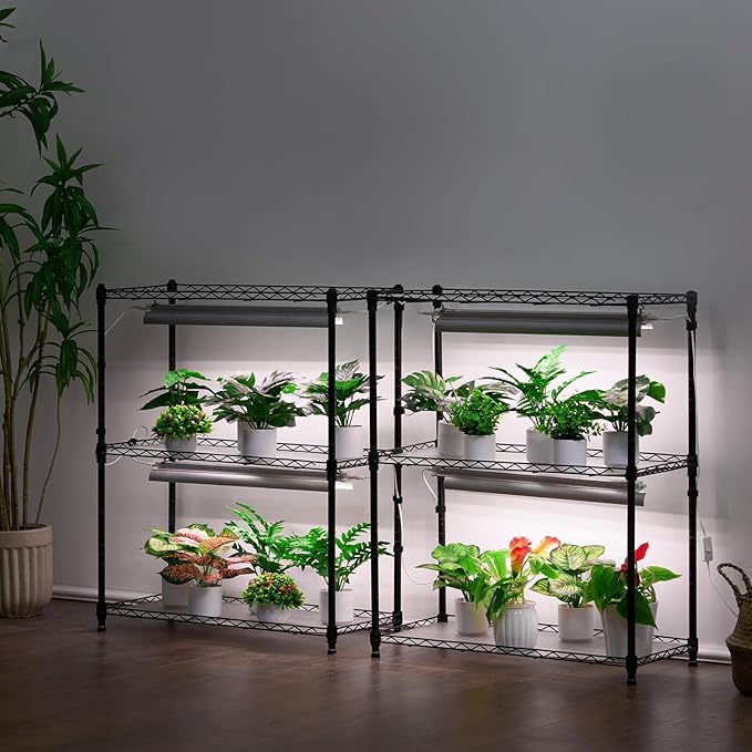 VEVOR DIY Plant Stand with Grow Light, 6-Tier Large Tall Plant Shelf with 192W 5000K Full Spectrum Grow Lights, Indoor Grow Light Shelf with Wheels for Seed Starting 29.5" L x 13.8" W x 70.9" H