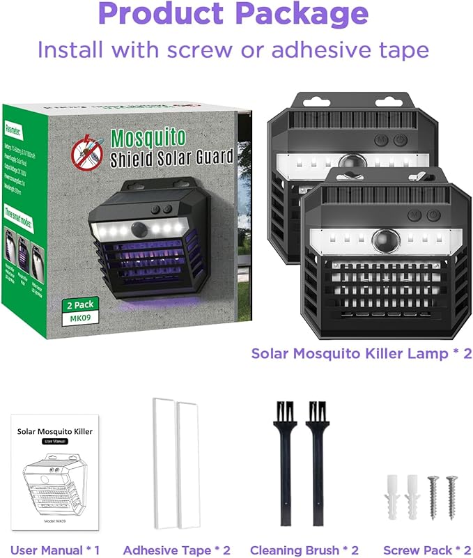 2-in-1 Solar Bug Zapper Outdoor Waterproof with Motion Sensor Light, Cordless Mosquito Zapper Outdoor with 3 Modes, Rechargeable Fly Trap Mosquito Killer Lamp for Patio (Black)