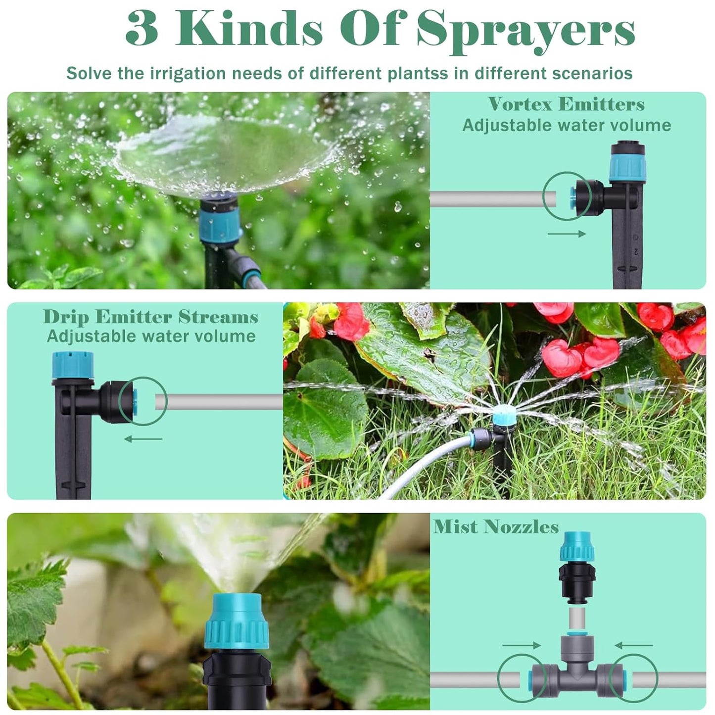 230FT Drip Irrigation System, Quick-Connect Automatic Garden Watering Misting System, with 1/2 inch and 1/4 inch Distribution Tubing, Drip Irrigation Kit for Lawn, Greenhouse, Patio