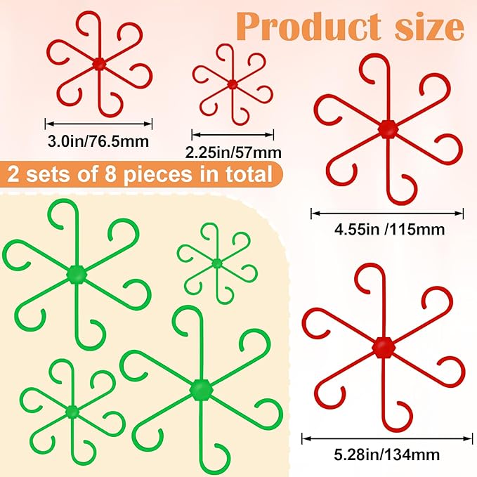8PCS Plant Stem Support, 4 Sizes Climbing Houseplant Stem Holders, Plastic Reusable Flower Trellis Stem Hook Plant Care Growth Accessories for Flower Plants Indoor Outdoor- Green, Red