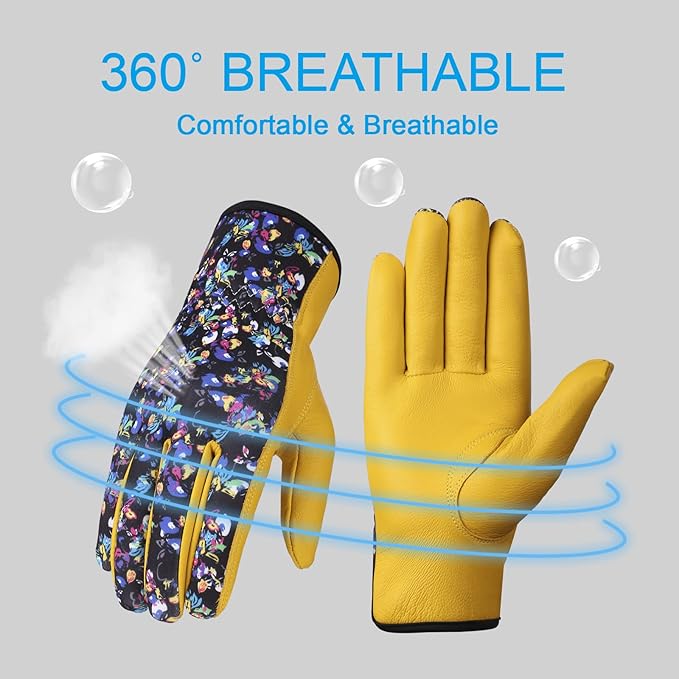Bamllum Leather Gardening Gloves for Women - Working Gloves for Weeding, Digging, Planting, Raking and Pruning