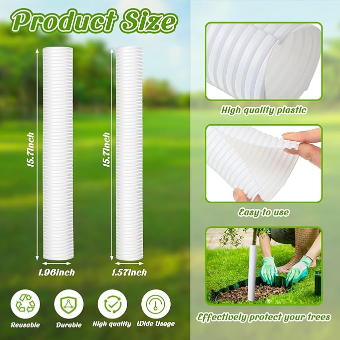 20 Pcs Corrugated Tree Guards Saplings Tree Trunk Protectors from Deer Tree Tubes Guard Tube Wraps to Protect Bark, Sapling from Rodents, Mowers, Animals(White,15.7 x 2, 15.7 x 1.5)