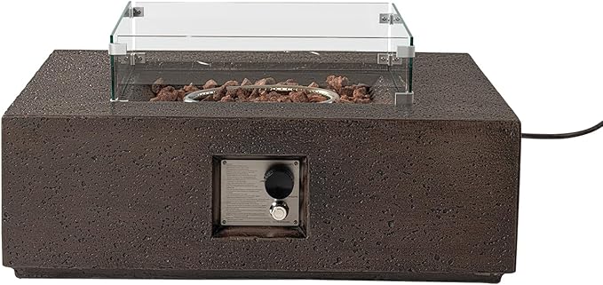 SUNBURY Outdoor Propane Gas Fire Pit Table, 35 Inch Square Outdoor Firepit Table, 50000 BTU Fire Table for Patio Set, Brown