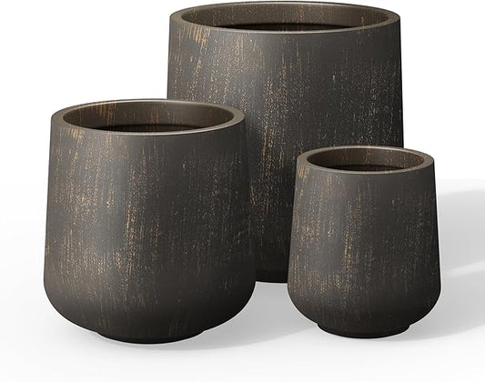 Kante 15.3"+11.6"+8.2" Dia Round Concrete Planter, Large Outdoor Indoor Planter Pots Containers with Drainage Holes and Rubber Plug for Home Garden Patio, Oil Rubbed Bronze