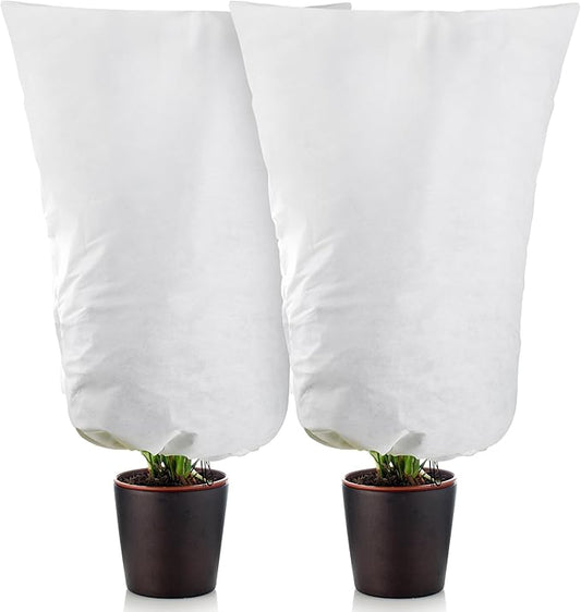 Alpurple 2 Packs Large Size Winter Drawstring Plant Covers- 39 x 63 Inch Warm Plant Protection Cover Bags, Frost Cloth Blanket Protecting Fruit Tree Potted Plants from Freezing Animals Eating