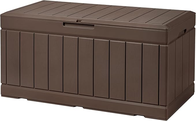 Devoko 85 Gallon Deck Box Lockable Resin Outdoor Storage Box waterproof Outdoor Container for Patio Furniture Cushions, Pillow (Brown)