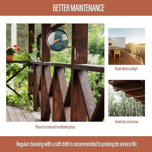 4 Inch Brass Outdoor Thermometer - Analog Temperature Gauge for Patio, Greenhouse and Garage