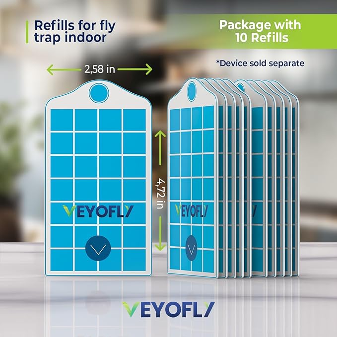 VEYOFLY Fruit Fly Traps for Indoors Refill, Gnat Traps for House, Fly Catcher, Fly Trap, Fly Trap, Plug in Catch for Fruit Flies, Moths, Gnats, Mosquito Trap (Pack of 10 Refills)