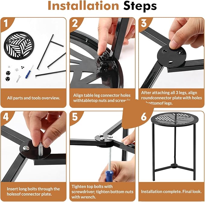 2 Packs 13" Small Metal Side Tables Indoor Black Outside End Table for Outdoor Patio Round Accent Garden Corner Stand for Small Spaces Weather-Resistant Coffee Table for Balcony Porch Plant Stand