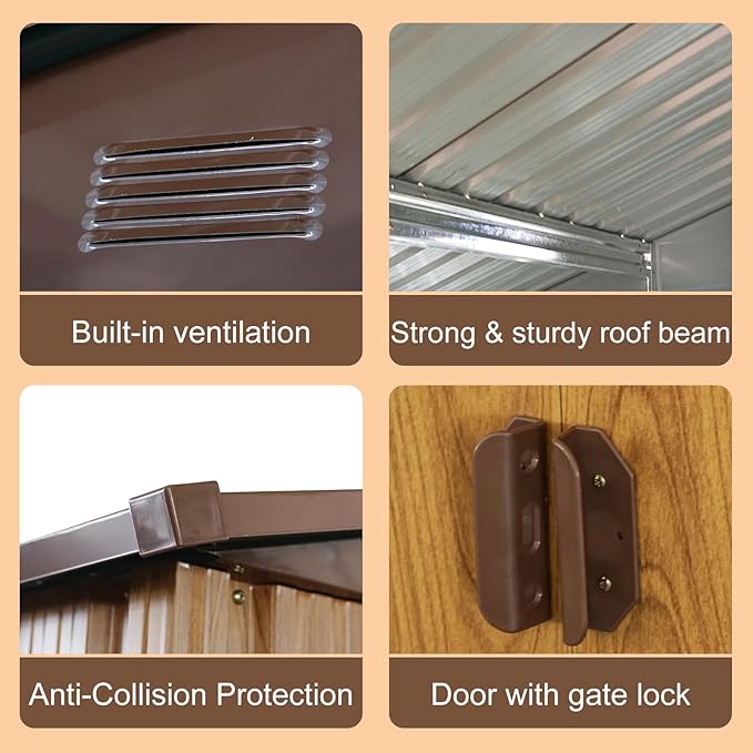 10x8 FT Outdoor Storage Shed, Garden Tool House with Metal Floor Base, Double Sliding Doors, Air Vents, Storage Clearance for Backyard, Patio, Garage, Lawn, Coffee