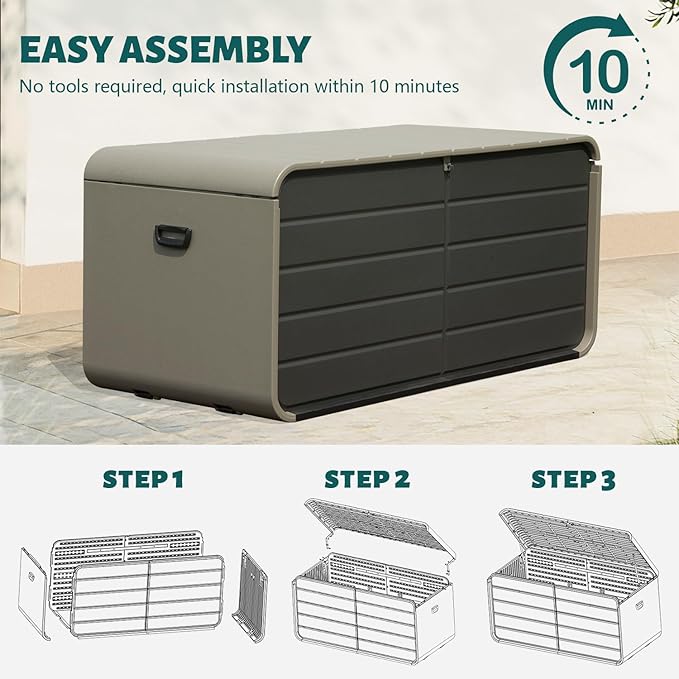 Domi 160 Gallon Outdoor Storage Box – Waterproof, UV-Resistant Deck Box with Lockable Lid for Patio Furniture, Garden Tools, Delivery Packages (Large Resin Storage Bin）