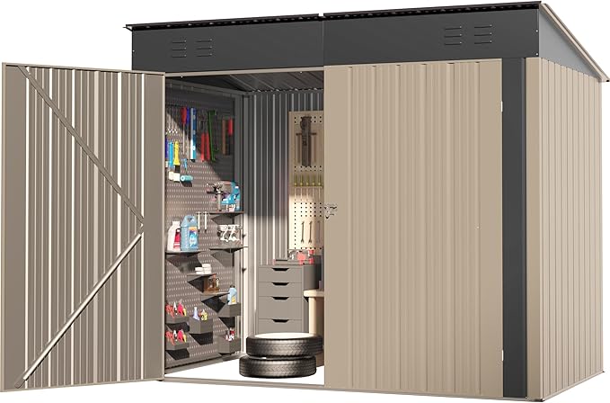 Outdoor Metal Shed, 6x4 FT Metal Shed with Slopping Roof and Lockable Doors, Waterproof Outdoor Tool Storage Clearance for Garden, Backyard