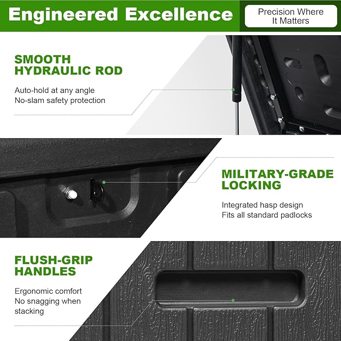 230 Gallon Outdoor Storage Box Waterproof, Extra Large Plastic Outside Deck Box Weatherproof, Resin Patio Storage Bin with Lock and Lids for Pool Equipment, Cushion, Black