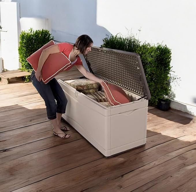 Heavy-Duty Outdoor Storage Deck Box, 130 Gallon Capacity, Weather-Resistant (Desert Sand/Brown)