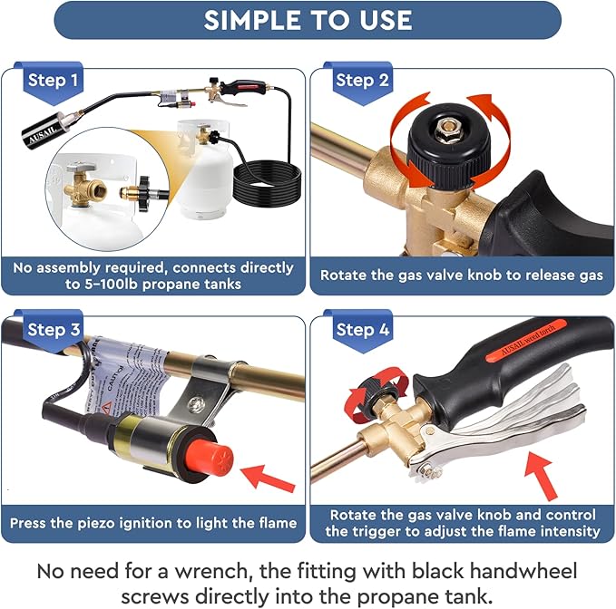 Propane Torch Weed Burner,Blow Torch,Heavy Duty,High Heat Output,Flamethrower with Turbo Trigger Push Button Igniter and 10 FT Hose for Roof Asphalt,Ice Snow,Road Marking,Charcoal(Black)