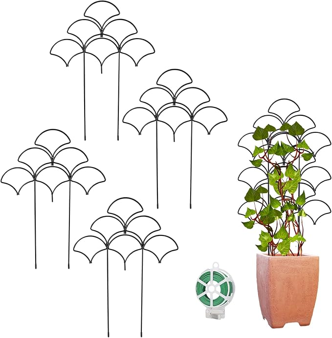 Stackable Metal Trellis for Climbing Plants Outdoor & Indoor - 4 Pack Garden Trellis for Potted Plants, Rust-Resistant Plant Support Stakes for Vines, Vegetables, Flowers - Sturdy Plant Trellis