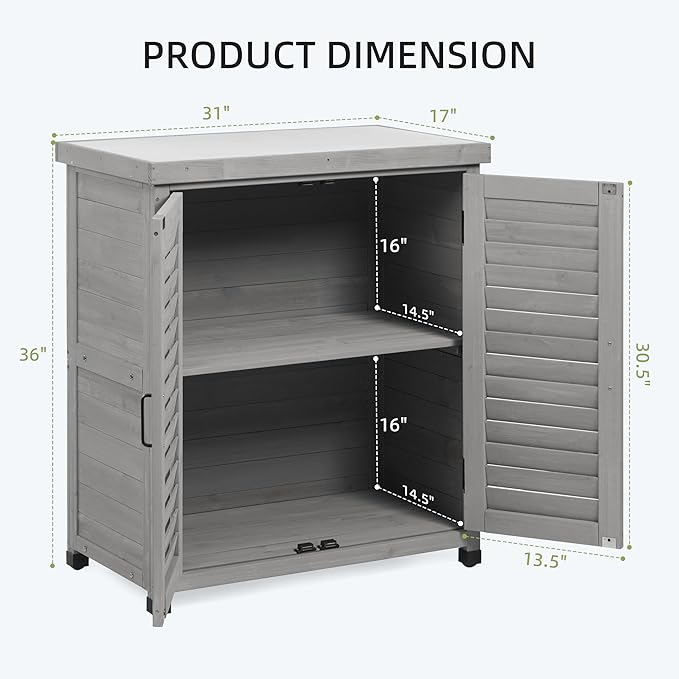 Outdoor Wooden Storage Cabinet Furniture Waterproof Tool Shed with Potting Benches Work Station for Garden Patio