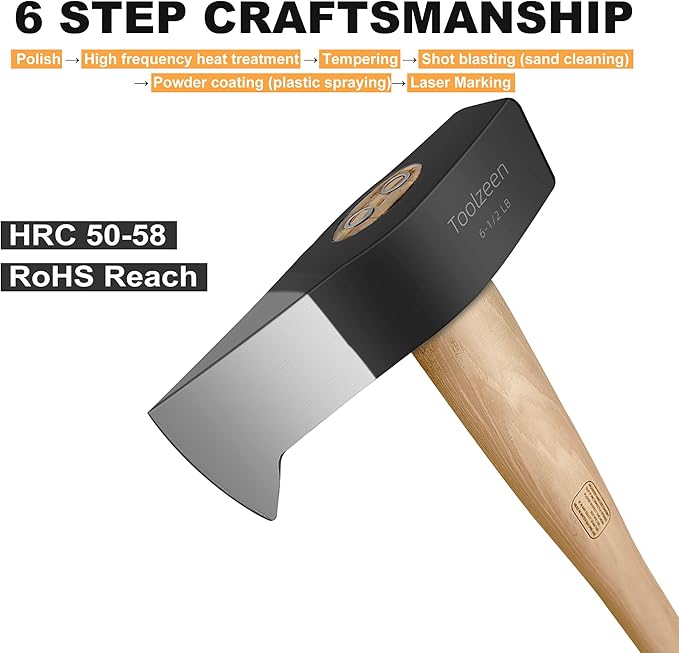 Splitting Maul- Wood Splitter Maul 6 1/2 lbs Head- Heavy Duty Wood Splitter Axe with 36" ergonomics Hickory Handle for Hardwood，Campfires，Firewood(36inch Splitting Maul)