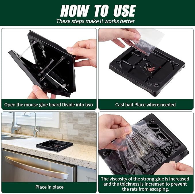 Qualirey 40 Pcs Baited Mouse Glue Traps Indoor for Home Adhesive Plastic Sticky Rat Traps Pads Bulk for House Pest Mice Rats Indoor Outdoor, Simple and Easy to Use (Black)
