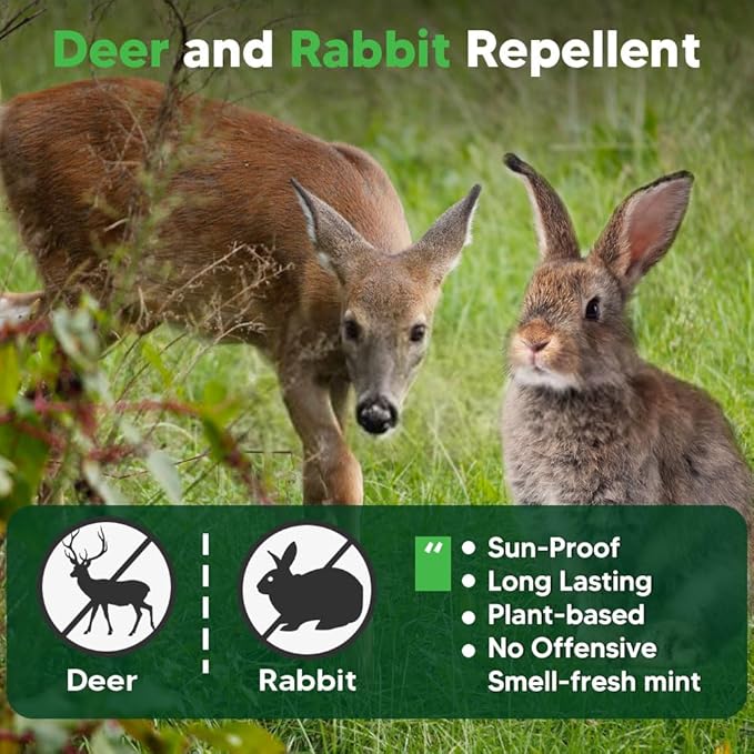 Deer Repellent, Rabbit Repellent, Deers Repellant for Garden, Deer & Rabbit Deterrent for Yard/Plants/Flowers/Trees, Safe & Cover for 100 sq ft Area -10 Packs