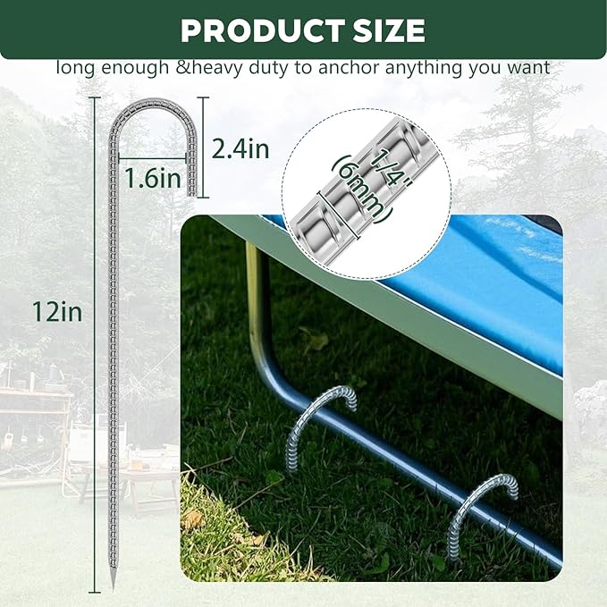 10 Pieces 12 Inch Long 1/4In Diameter Heavy Duty J Hooks,Heavy Duty Rebar Metal Fence Ground Garden Tent Stakes,Ground Spikes Anchors for Fencing,Outdoor Chicken Wire Trellis Stakes,Anti-Rust Silver