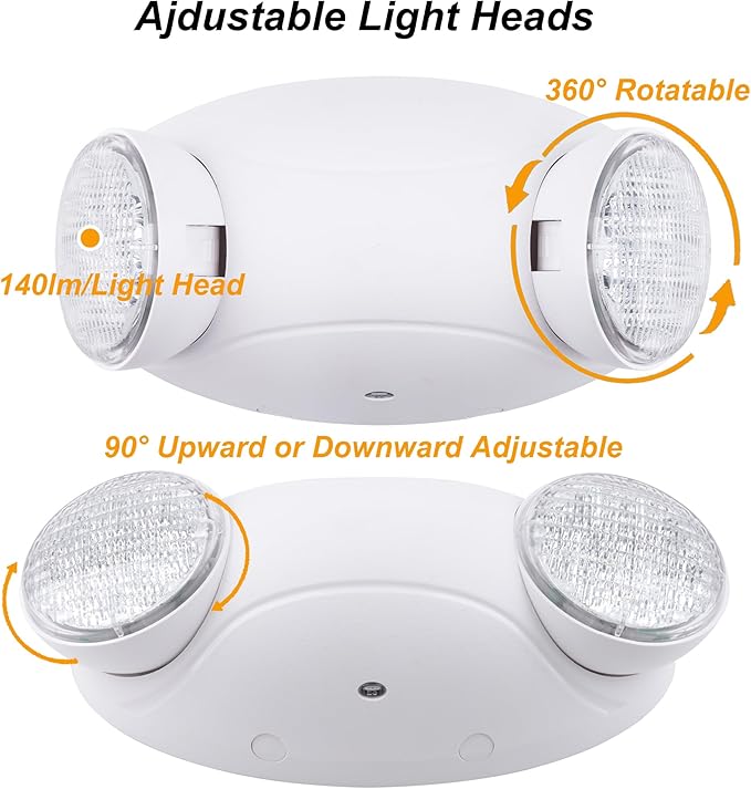 LIT-PaTH LED Emergency Lighting Fixtures with 2 LED Bug Eye Heads and Back Up Batteries- US Standard Exit Light, UL 924 and CEC Qualified, 120/277 Voltage, White, 2-Pack