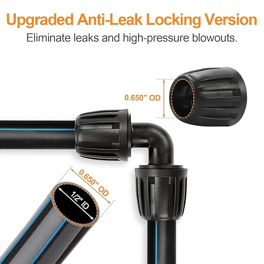 Drip Irrigation Elbow Fittings, 12 Pieces 1/2'' Dripline Locked Barbed Elbow Connectors for 1/2 Inch Irrigation Tubing (1/2" ID x 0.640" OD) 90 Degree Corner for Garden Sprinkler Systems