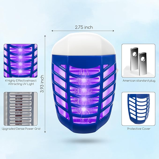 Bug Zapper Indoor Flying Insect Trap, 6 Pack Electronic Plug in Mosquito Zappers Gnat Insect Fly Zapper Traps Lamp for Home, Kitchen, Bedroom, Living Room,Office, Blue