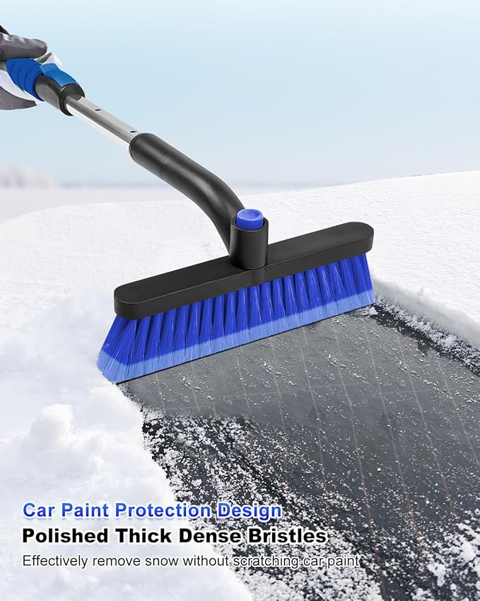 SEAAES 33 Inch Snow Brush and Ice Scraper for Car Windshield, Extendable Snow Scraper and Brush with Foam Grip for Truck SUV Vehicle Window - Blue