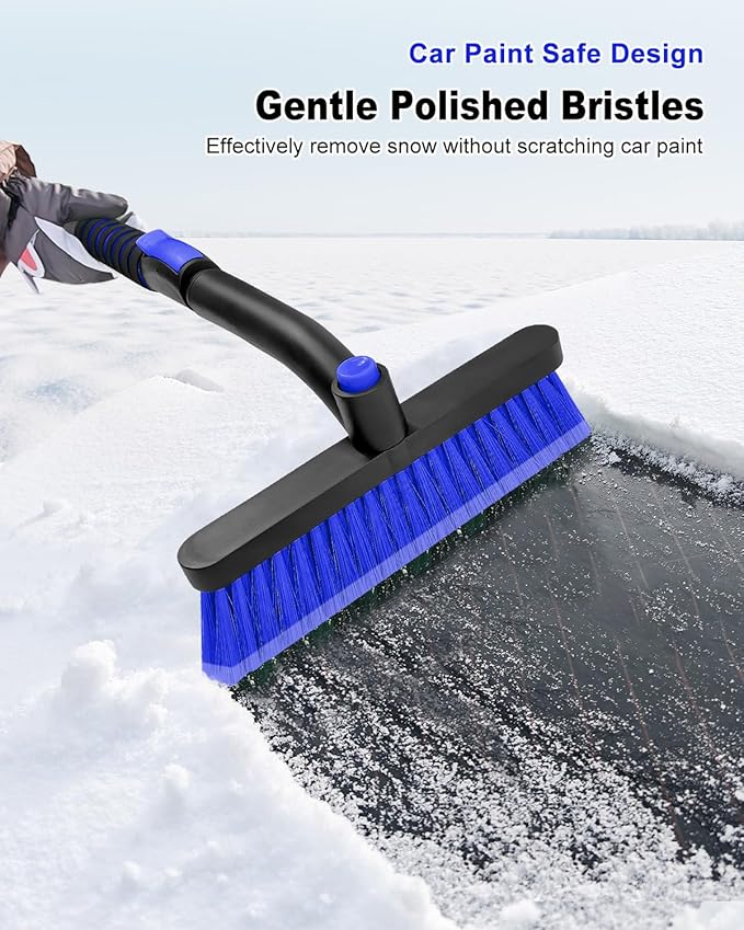 SEAAES Ice Scraper with Snow Brush for Car Windshield, Upgraded Extendable Snow Brush with Foam Grip for Truck SUV Vehicle Window - Blue