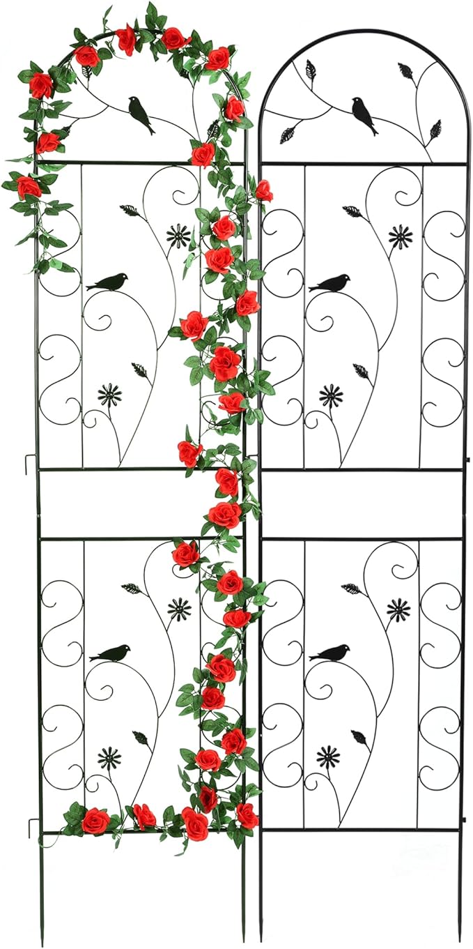 Metal Garden Trellis for Climbing Plants, 2 Pack 86.5" x 19.7" Black Plant Trellis Outdoor, Clematis Rrellis Outdoor, Arched Decoration Suitable for lawns, Gard
