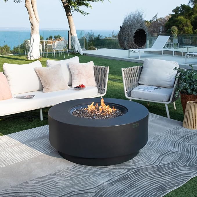 Nimes Concrete Fire Pit 40.9" x 40.9" Patio Firepit Includes Fire Glass Modern Fire Pits & Outdoor Fireplaces for Garden, Deck, Indoor & Outdoor Heating