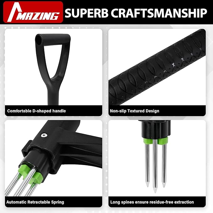 MAZING 3-Claw 39" Weed Pulling Tool, Ergonomic D-Handle Weeding Tool with Long Handle for Effortless Garden Weed Removal, Stand Up Weeder Weeding Tool for Lawn, Yard, Garden, Crabgrass
