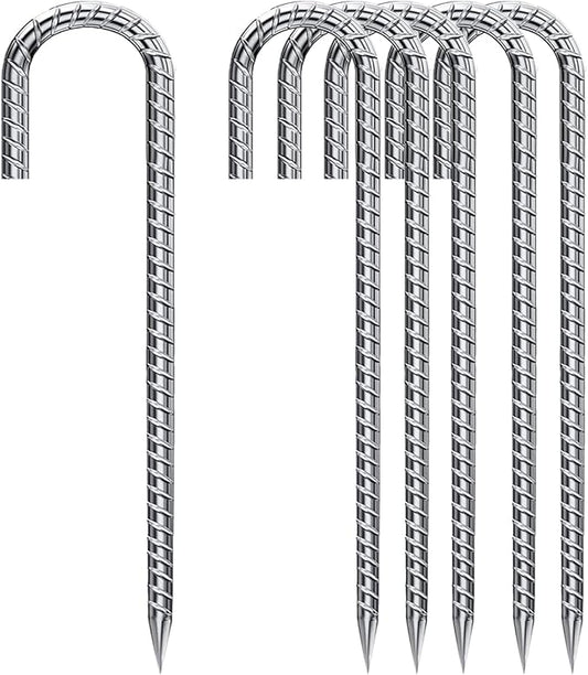 Rebar-Stakes-12-Inch, Ground Stakes Heavy Duty for High Winds Galvanized Anti-Rust J Hook 6pcs Metal Stakes for Ground Heavy Duty Ground Anchors for Garden Dog Fence Chicken Coop Water Pipe