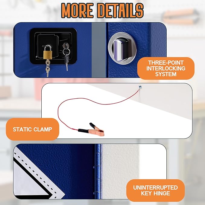 SPECRAFT 32-40 Gal Flammable Safety Cabinet, 65x34x18 Inch, 3-in-1 Storage, Adjustable Shelves, Cold-Rolled Steel, OSHA & CE Certified, for Industrial, Lab, Institutional Use, Yellow/Blue/Gray