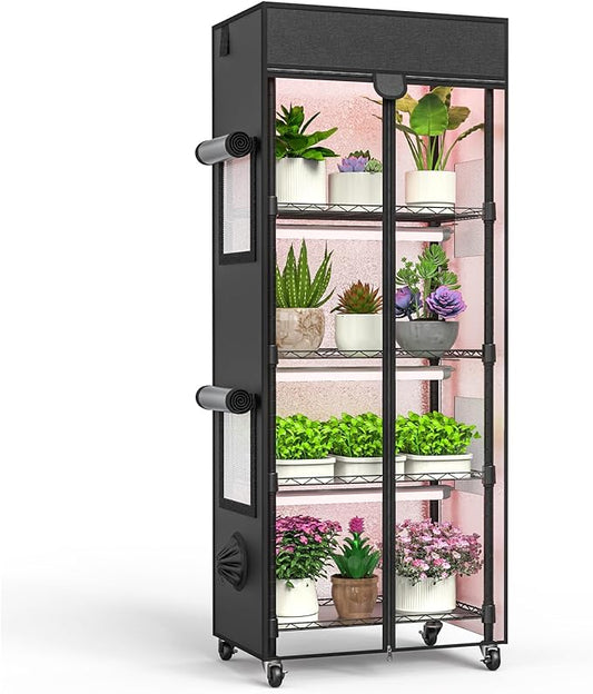 Indoor Greenhouse with Grow Light, 5 Tier 23.2" L×13.3" W×61.3" H Indoor Green House, with 96W Full Spectrum Growing Lamps，Metal Indoor Greenhouse for Seed Starting