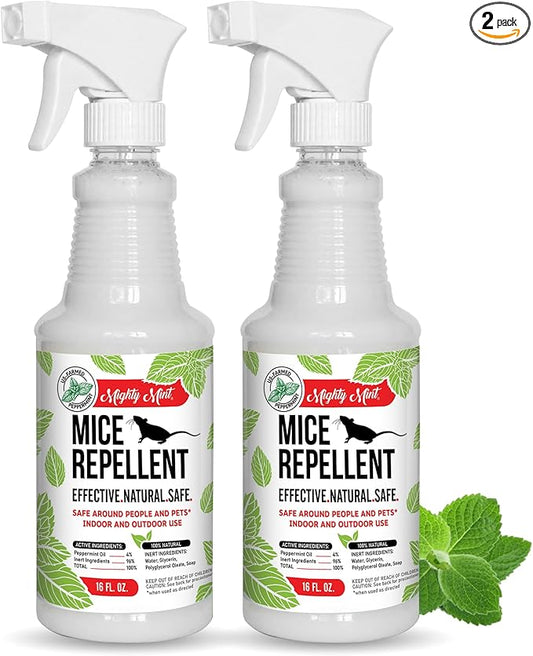 Mighty Mint Peppermint Oil Mouse Repellent Spray – Natural Indoor & Outdoor Control for Mice and Rodents – Plant-Based, Extra-Strong Formula - 16 oz (Pack of 2)