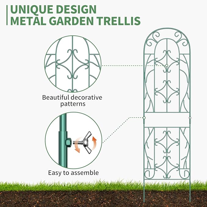 SUNYRISY 4Pack Metal Garden Trellis for Climbing Plants Outdoor, Metal Plant Trellis for Flowers Tomato Cucumber Rose Vegetable Support Garden Decoration, Green