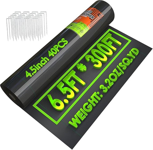 6.5x300FT Landscape Fabric, Weed Barrier Fabric, Durable & Effective Garden Cloth Weed Barrier, Heavy-Duty Landscaping Fabric for Weed Control, French Drains, Yard, Driveway