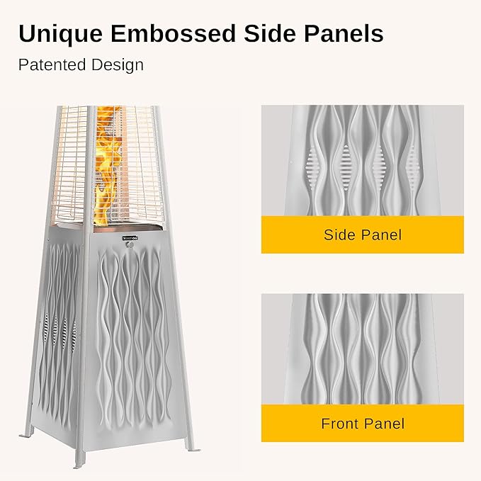 EAST OAK Pyramid Patio Heater, 48,000 BTU Outdoor Patio Heater All Stainless Steel, Quartz Glass Tube Propane Heater, Triple Protection System, With Wheels, Outdoor Heater for Commercial & Residential