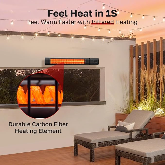 ThermoMate Infared Patio Heater for Outdoor, Electric 1500W IP65 Waterproof with Remote, 9 Heating Levels & 24H Timer for Restaurant Backyard, Plug-in 120V Black